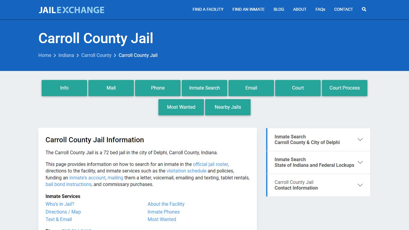 Carroll County Jail, IN Inmate Search, Information